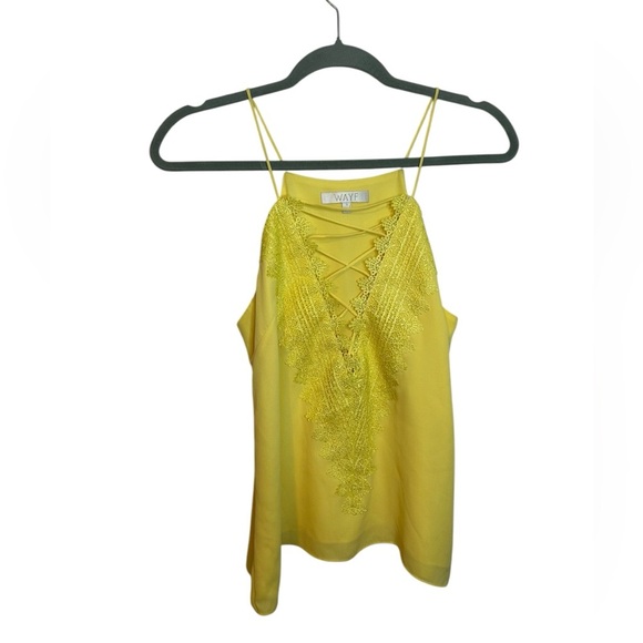 Wayf Yellow Crochet Lace Up Blouse - Picture 1 of 5
